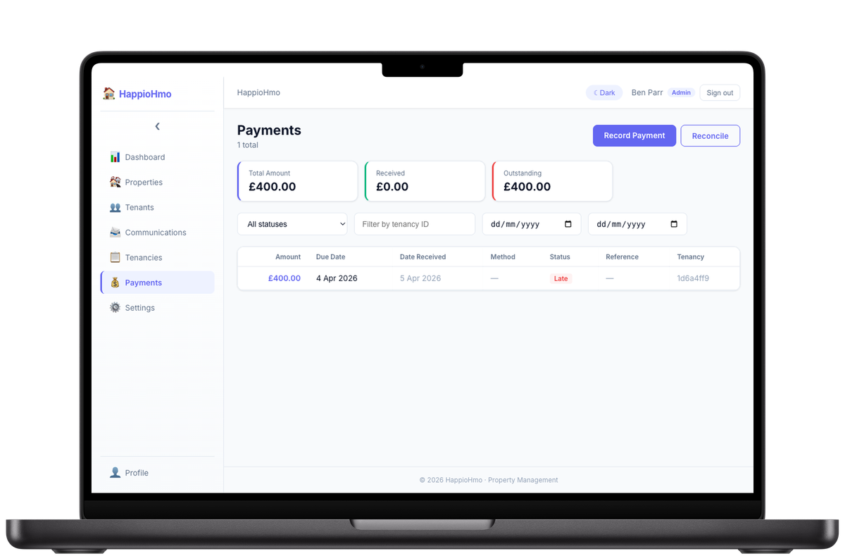 Payment tracking screen